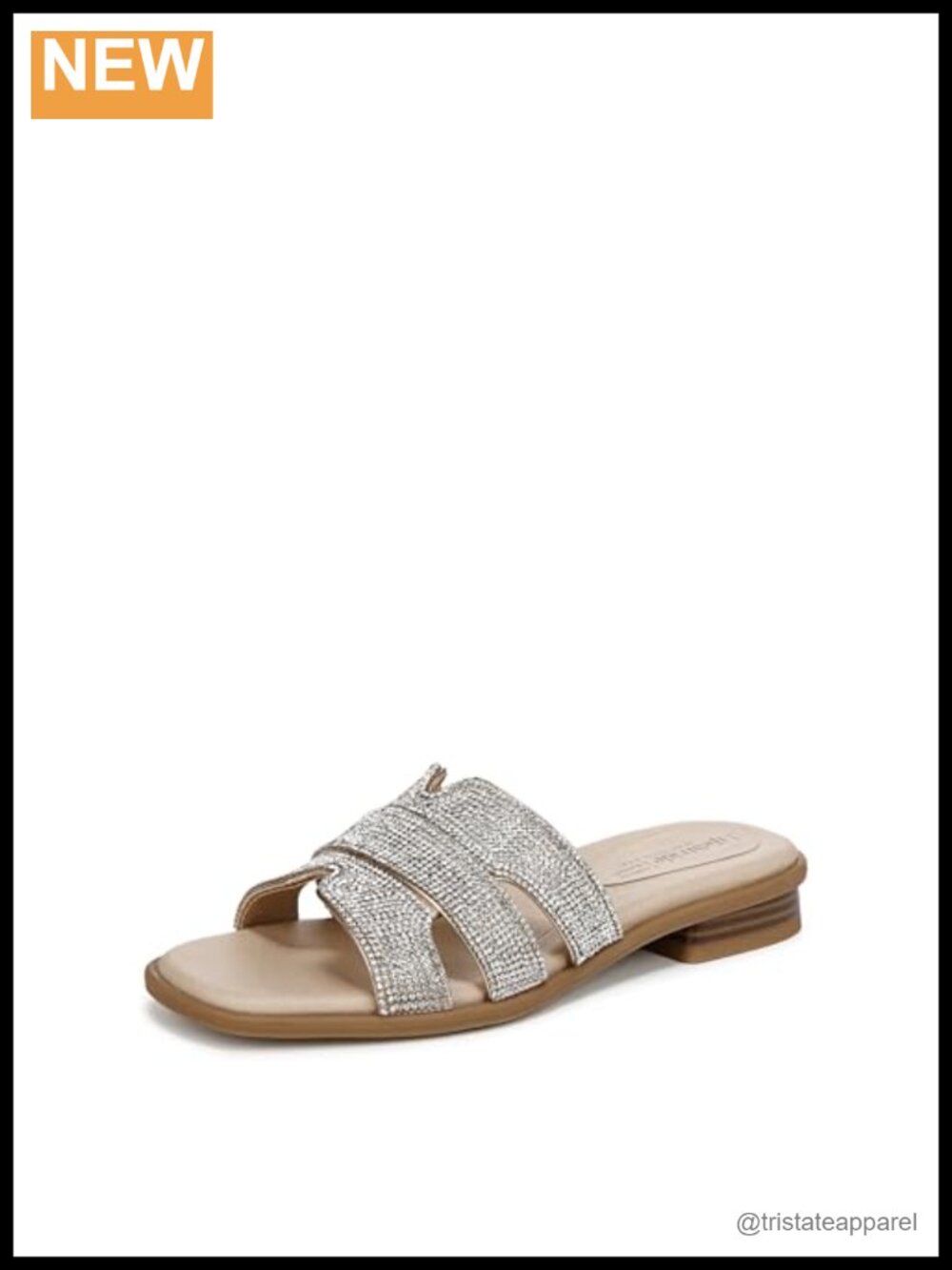 Rhinestone Slide Sandals Block Heel 1 inch Slip-On